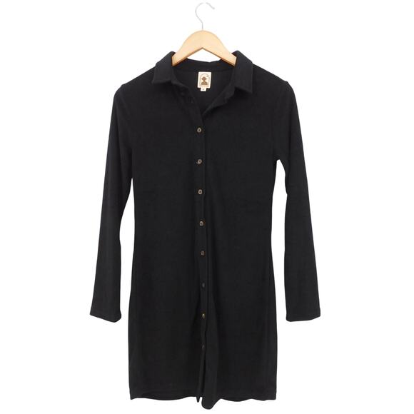 Dandy Del Mar Women's Black Button Down Terry Cloth Mini Shirt Dress Size Small - Picture 1 of 5